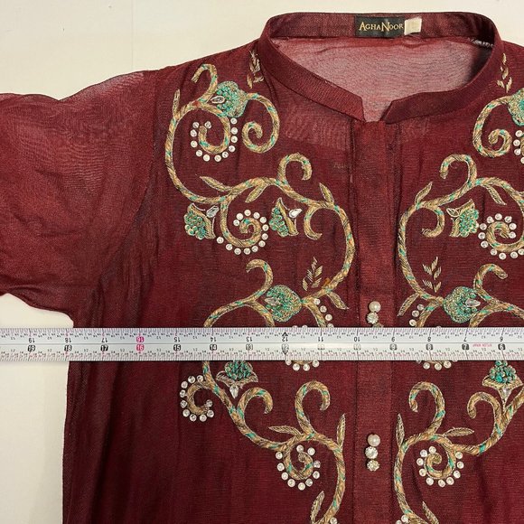 Agha Noor Embroidered Formal Dress Suit Pakistani Indian Maroon Size Small 47 R3 - Picture 4 of 10